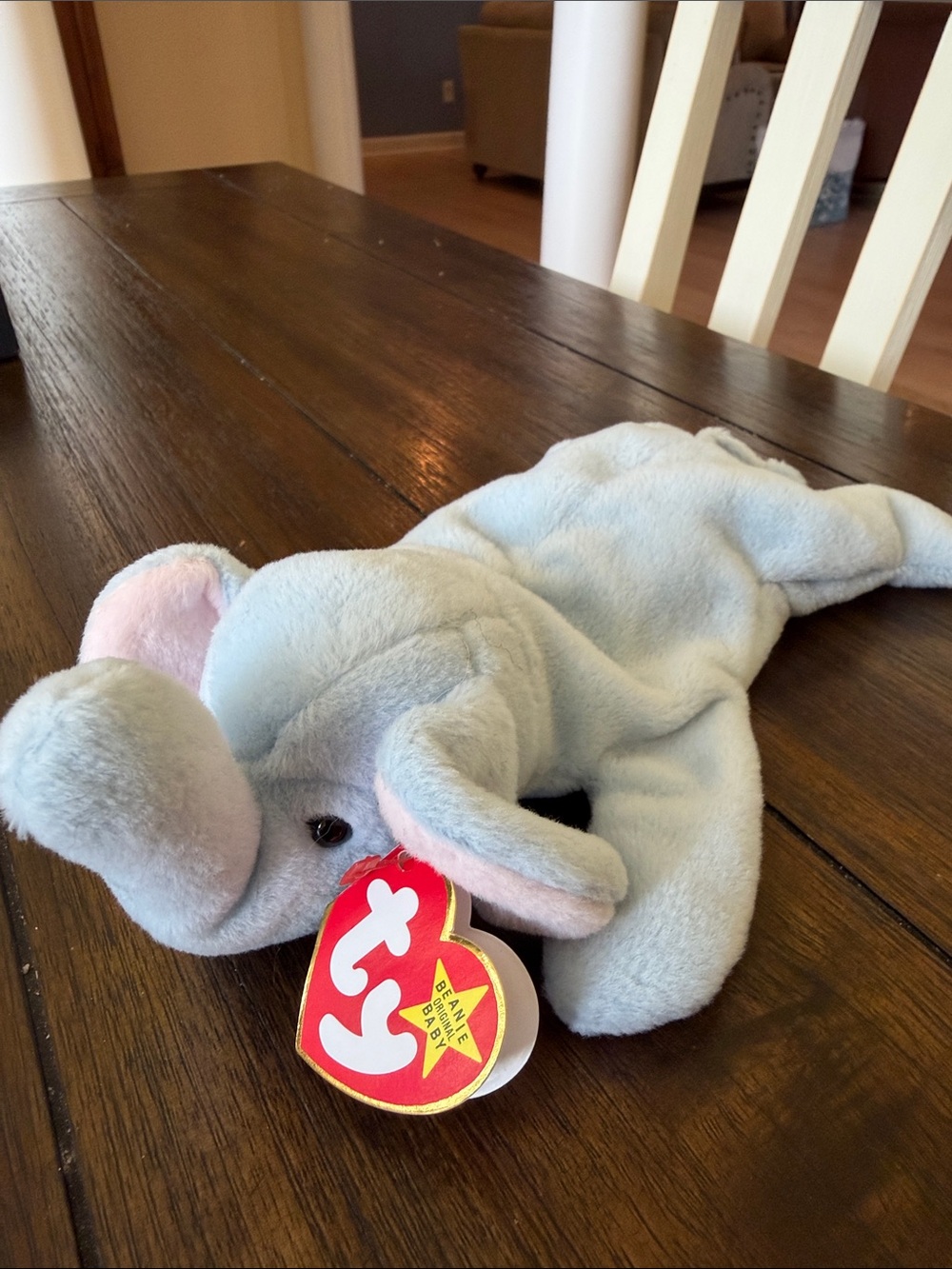 Ty Light Blue Elephant Plush Comforter with Pink Ear Lining